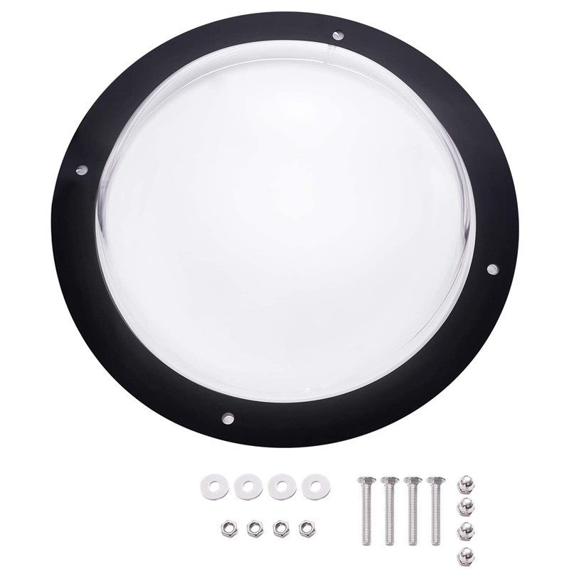 KFX-9860029 Transparent Acrylic Semi-Circular Pet Fence Window with Decorative Ring and Installation Hardware