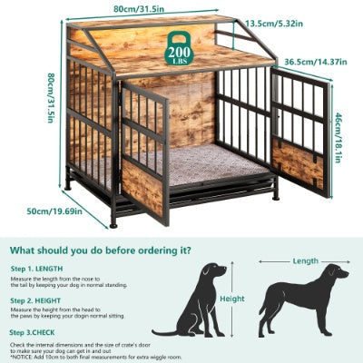 KFX-9862077 Stylish Large Wooden Dog Crate with Storage and Double Doors for Medium to Large Dogs, Brown
