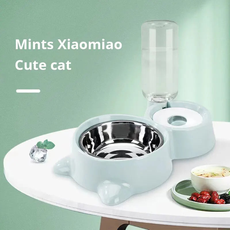 KFX-9864253 Automatic Pet Water and Food Feeder Bowl, Stainless Steel, Ergonomic Design for Cats and Dogs