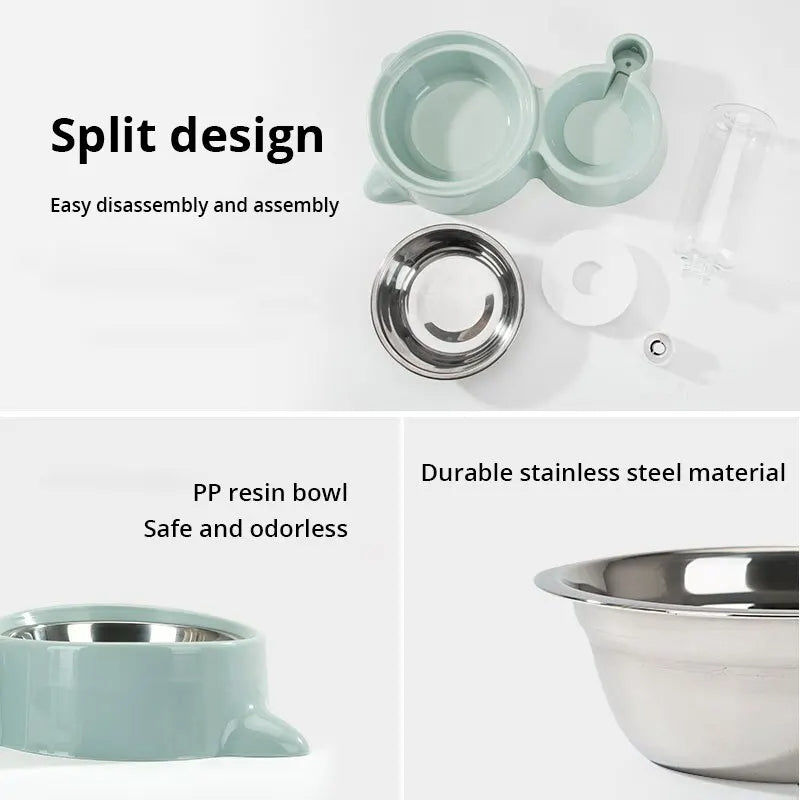 KFX-9864253 Automatic Pet Water and Food Feeder Bowl, Stainless Steel, Ergonomic Design for Cats and Dogs