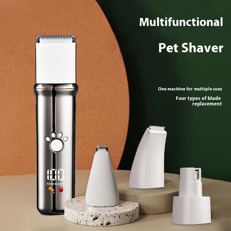 KFX-9866045 4-in-1 Electric Pet Shaver Set with Digital Display for Dogs and Cats, Includes Replacement Head and Charging Cable