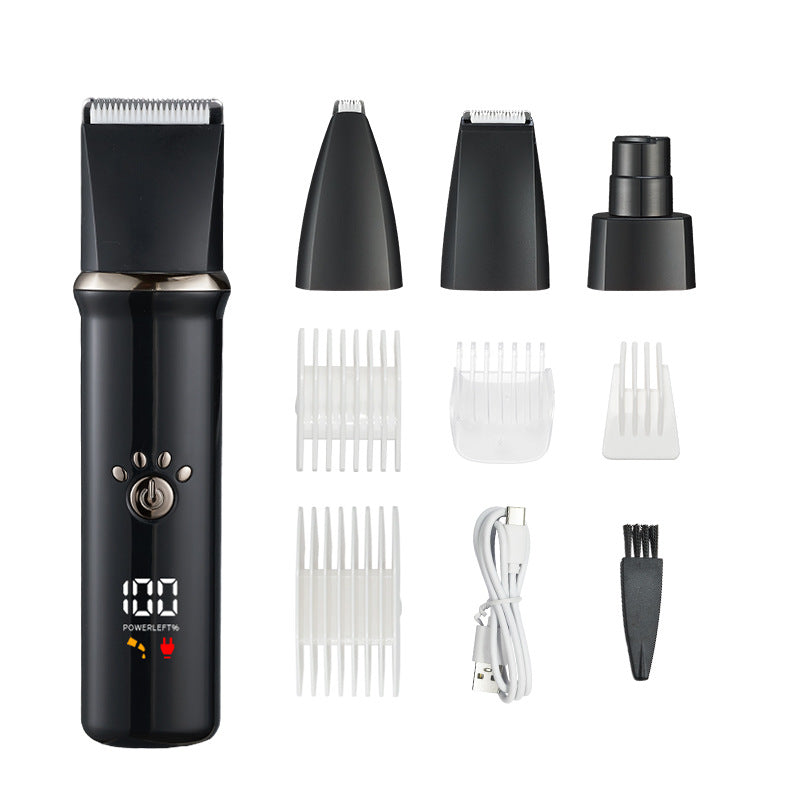 KFX-9866045 4-in-1 Electric Pet Shaver Set with Digital Display for Dogs and Cats, Includes Replacement Head and Charging Cable