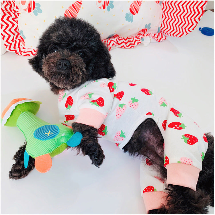 KFX-9866557 Cotton Strawberry Print Sweater for Cats - Four-Legged Clothing in Various Sizes