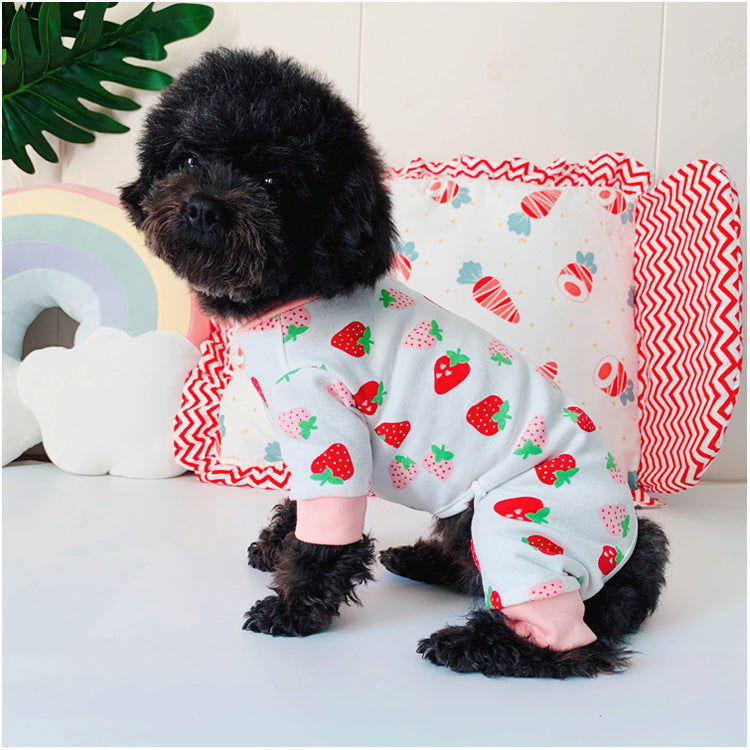 KFX-9866557 Cotton Strawberry Print Sweater for Cats - Four-Legged Clothing in Various Sizes