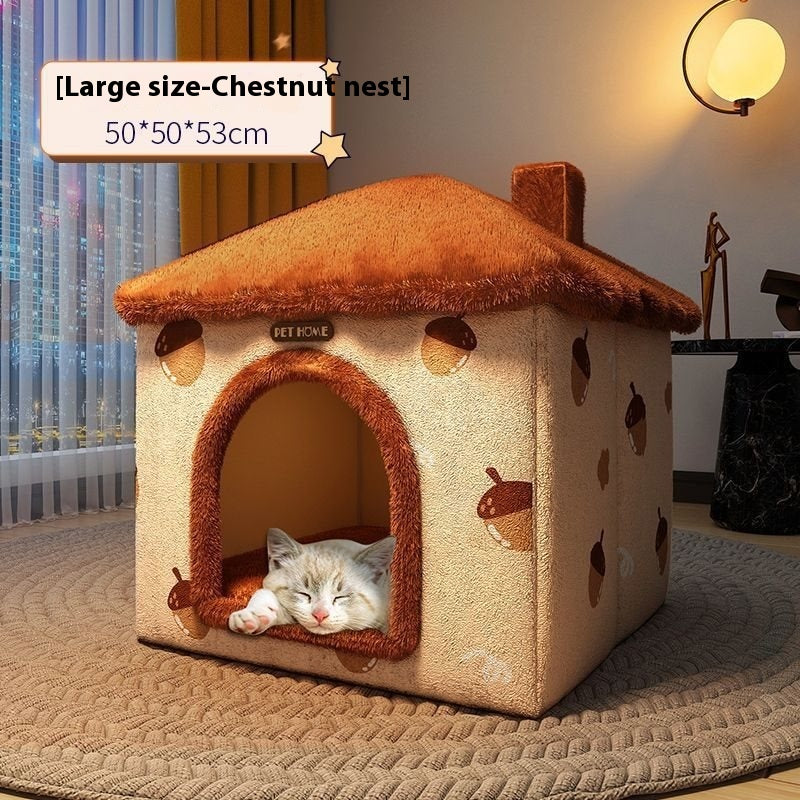 KFX-9868221 Cozy Semi-Enclosed Cat Nest Pet Bed with Reinforced Steel Frame