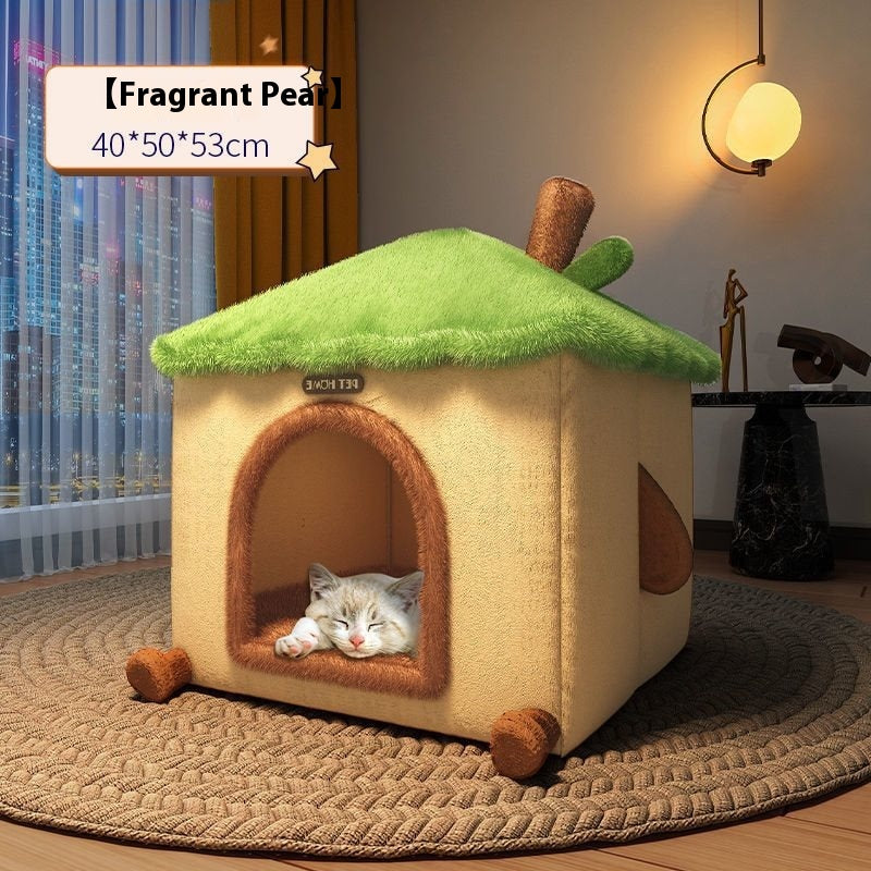 KFX-9868221 Cozy Semi-Enclosed Cat Nest Pet Bed with Reinforced Steel Frame