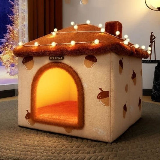 KFX-9868221 Cozy Semi-Enclosed Cat Nest Pet Bed with Reinforced Steel Frame