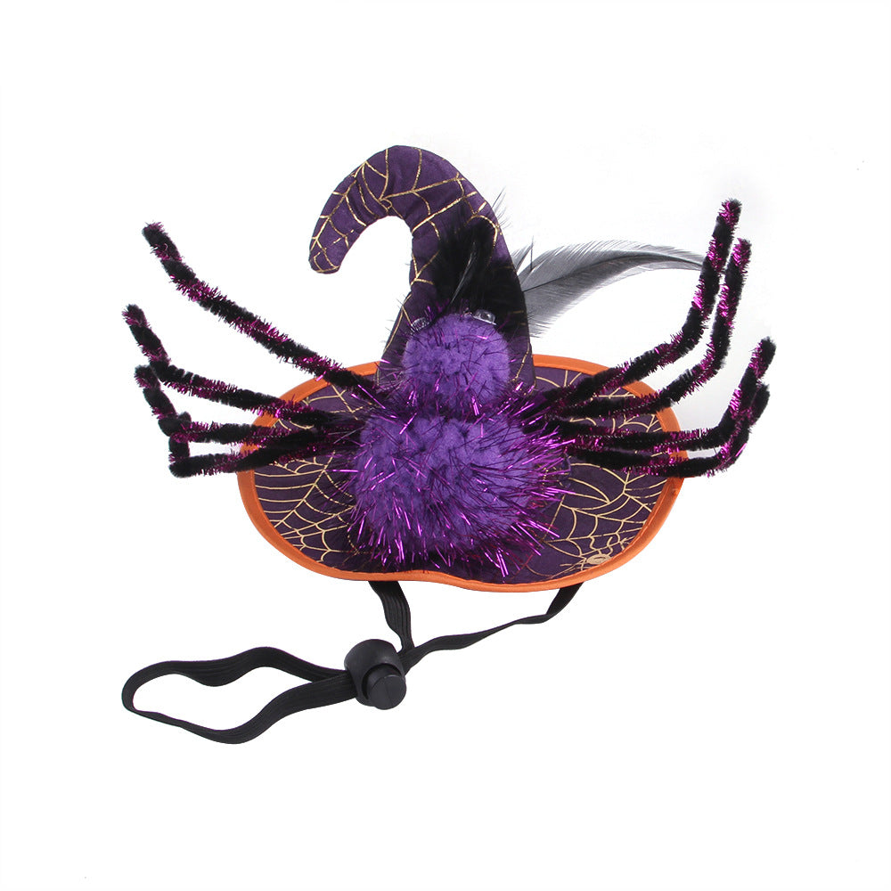 KFX-9868349 Cat Halloween Headdress in Purple, Black, and Orange - Cloth Pet Costume Accessory, Average Size
