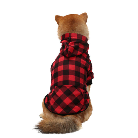 KFX-9869245 Thick Plaid Hooded Two-Leg Dog Sweater in Black and Red, Blue, or White Paisley