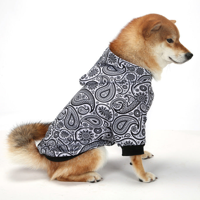 KFX-9869245 Thick Plaid Hooded Two-Leg Dog Sweater in Black and Red, Blue, or White Paisley
