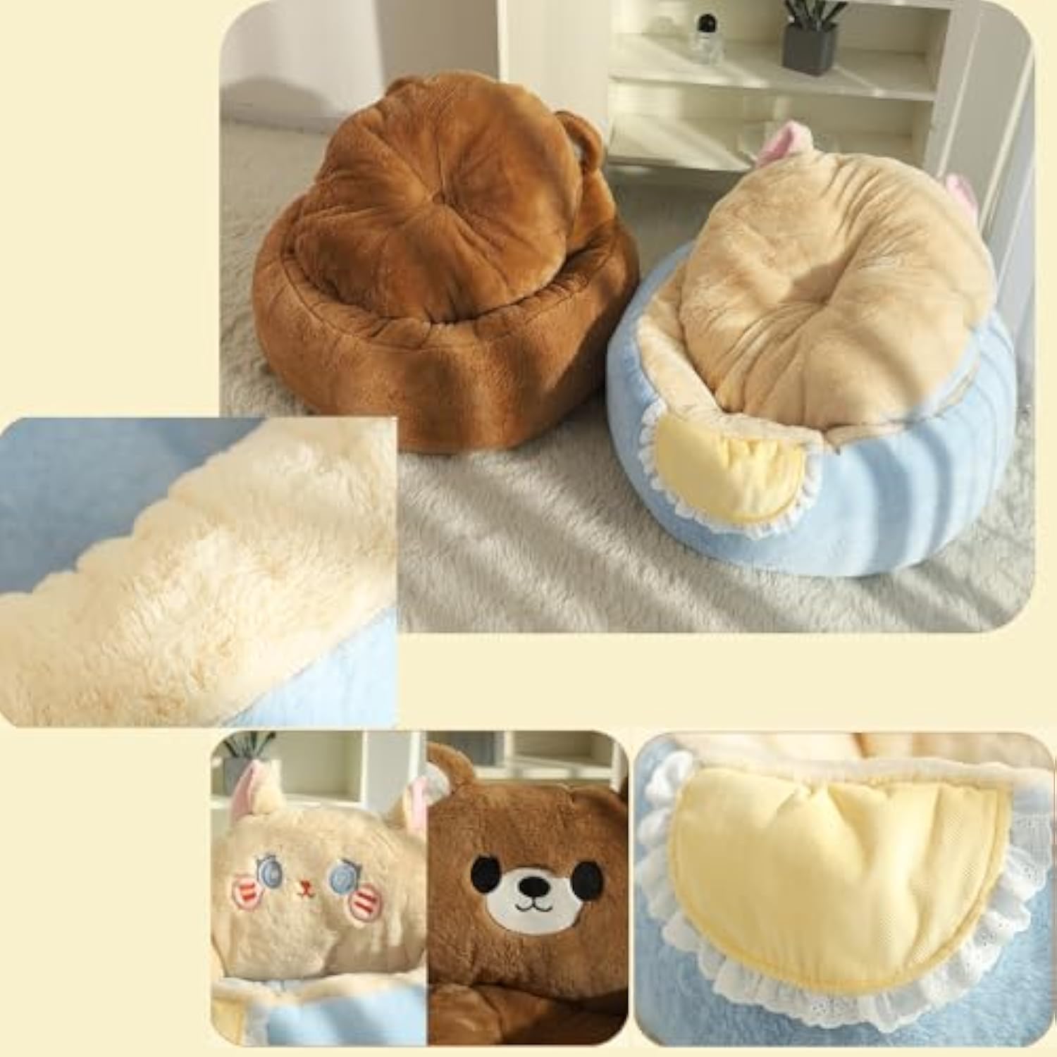KFX-9871421 Cozy Cat and Dog Bed Tent with Removable Washable Cushion - Fluffy Plush Pet Cave for Ultimate Comfort