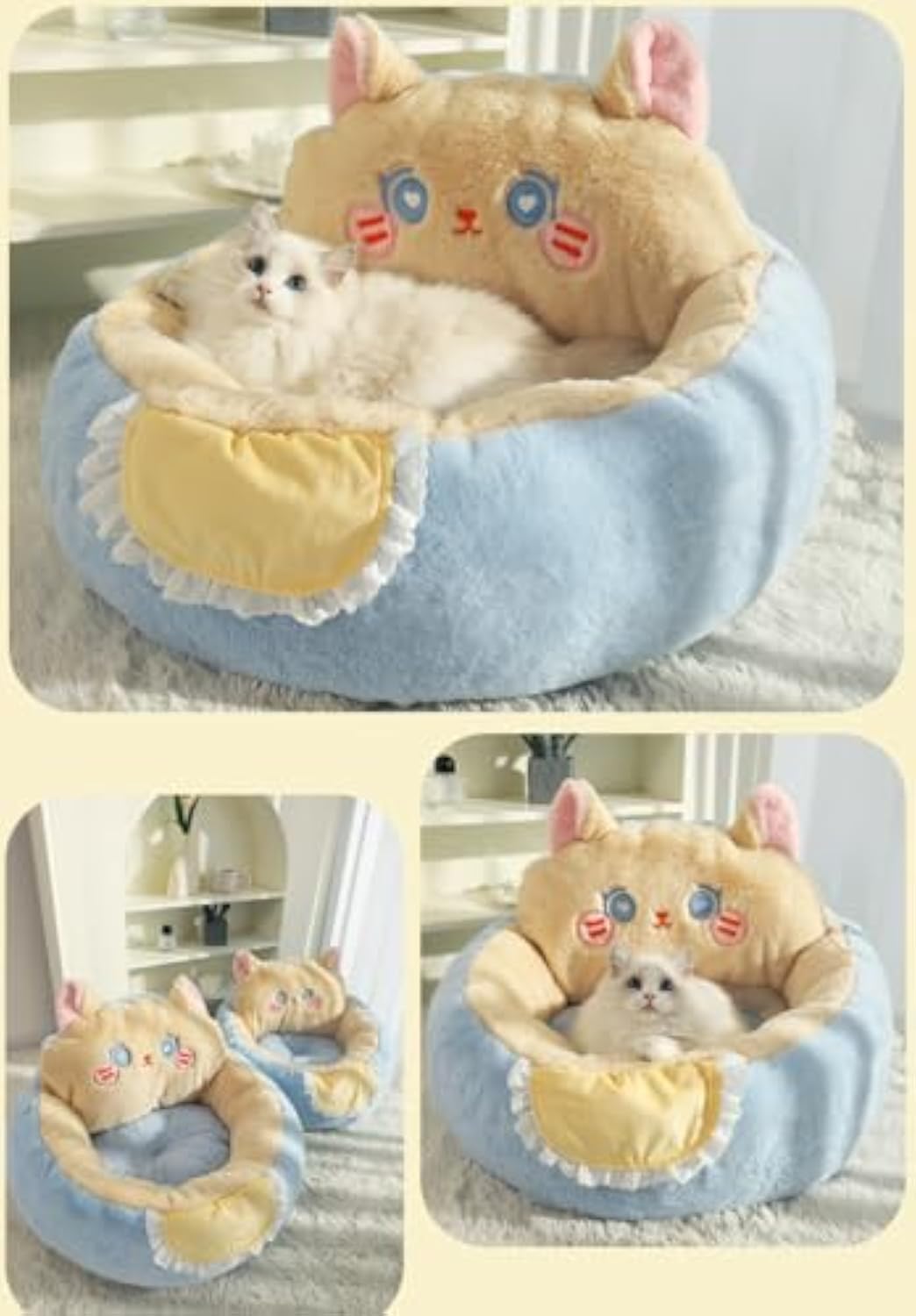 KFX-9871421 Cozy Cat and Dog Bed Tent with Removable Washable Cushion - Fluffy Plush Pet Cave for Ultimate Comfort