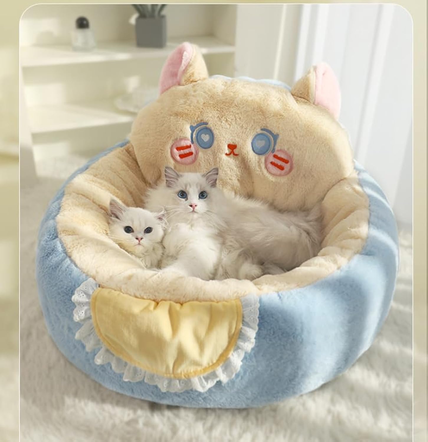KFX-9871421 Cozy Cat and Dog Bed Tent with Removable Washable Cushion - Fluffy Plush Pet Cave for Ultimate Comfort