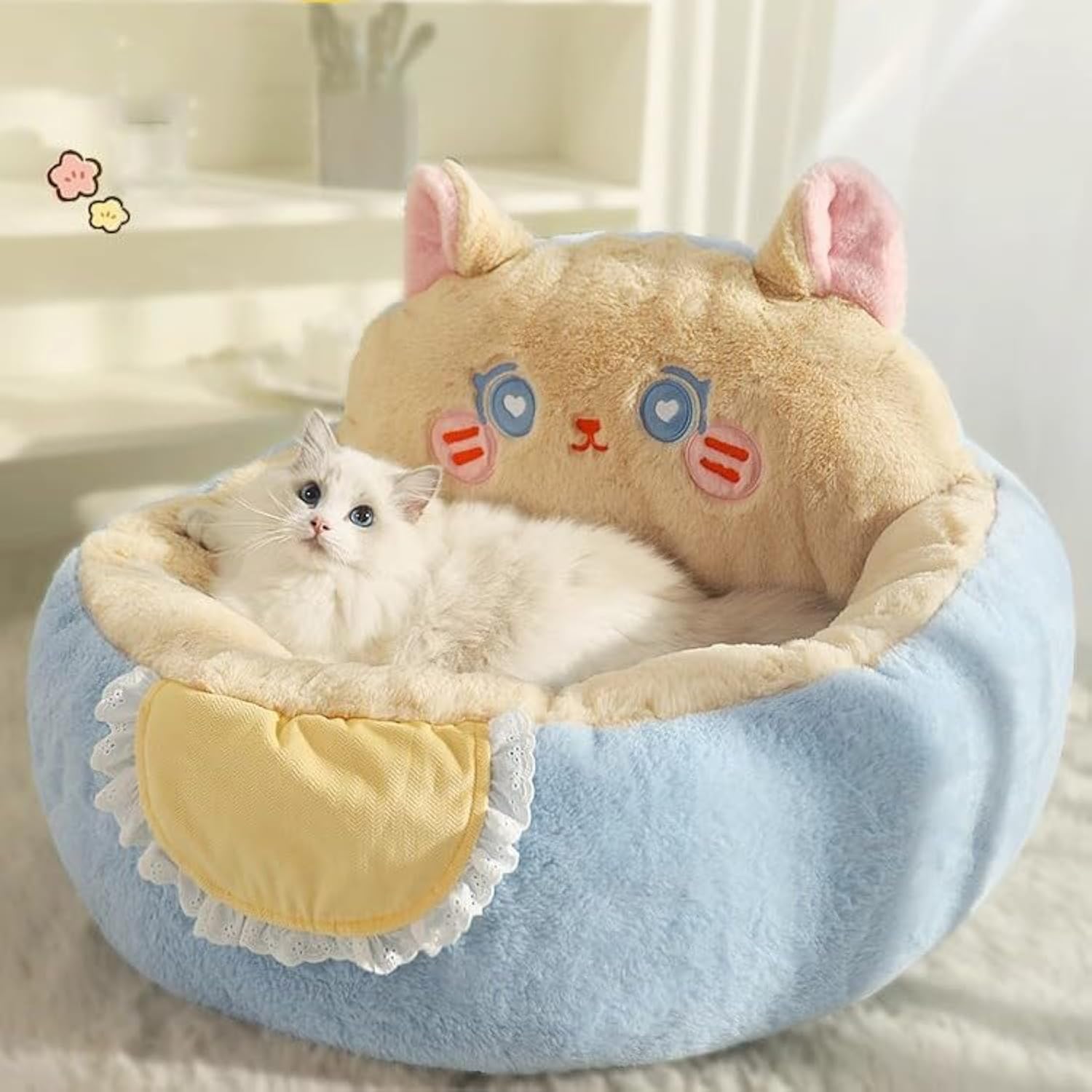 KFX-9871421 Cozy Cat and Dog Bed Tent with Removable Washable Cushion - Fluffy Plush Pet Cave for Ultimate Comfort