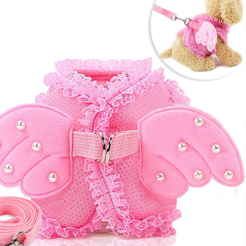 KFX-9873213 Comfortable Pink Polyester Pet Harness and Traction Belt for Small to Large Pets