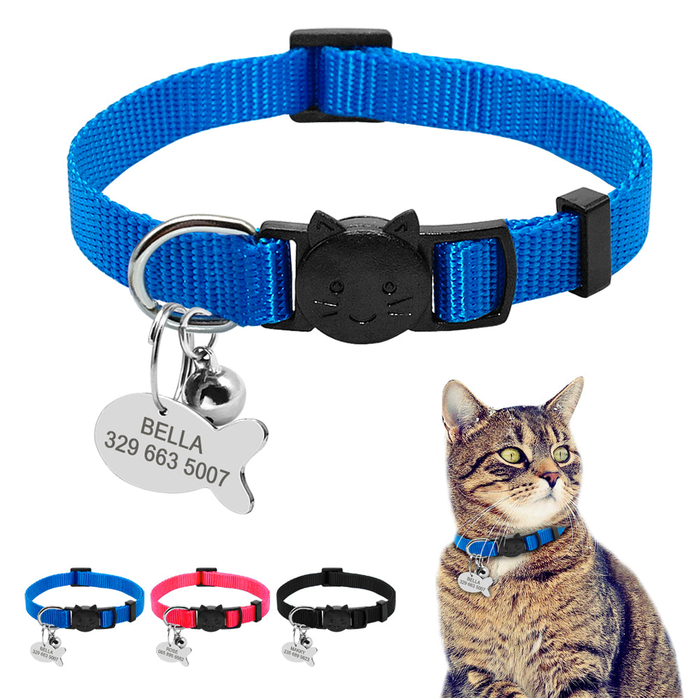 KFX-9875773 Personalized Breakaway Nylon Cat Collar with ID Tag and Bell