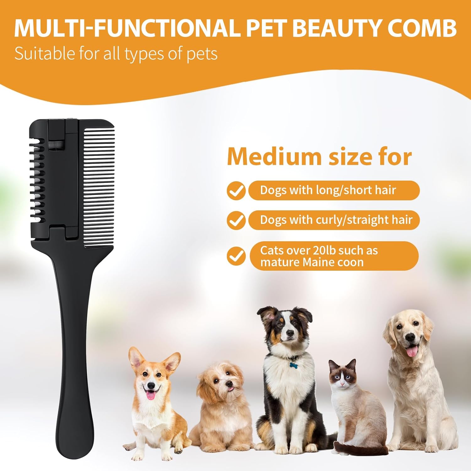 KFX-9877181 2-in-1 Pet Razor Comb for Dogs and Cats with Extra Blades – Grooming Brush and Hair Trimmer
