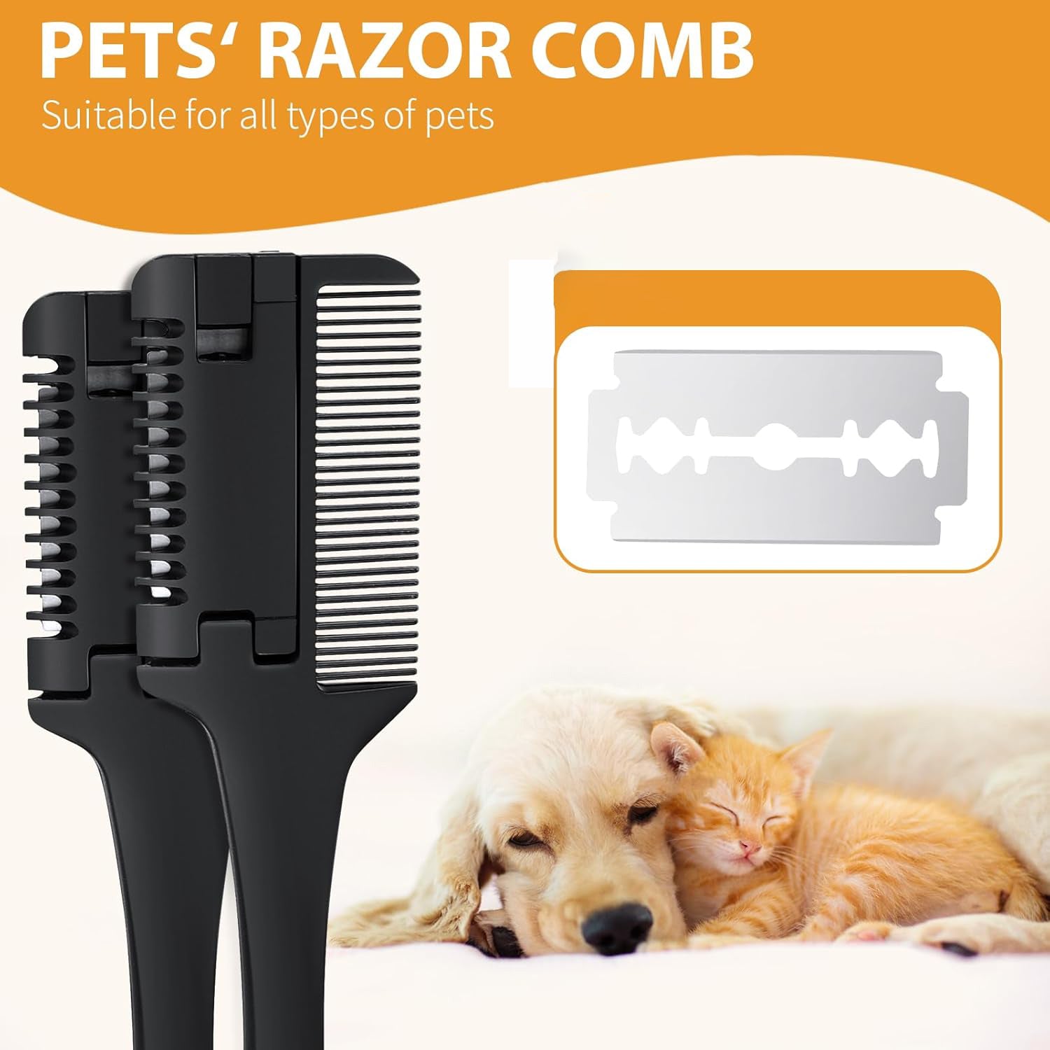 KFX-9877181 2-in-1 Pet Razor Comb for Dogs and Cats with Extra Blades – Grooming Brush and Hair Trimmer