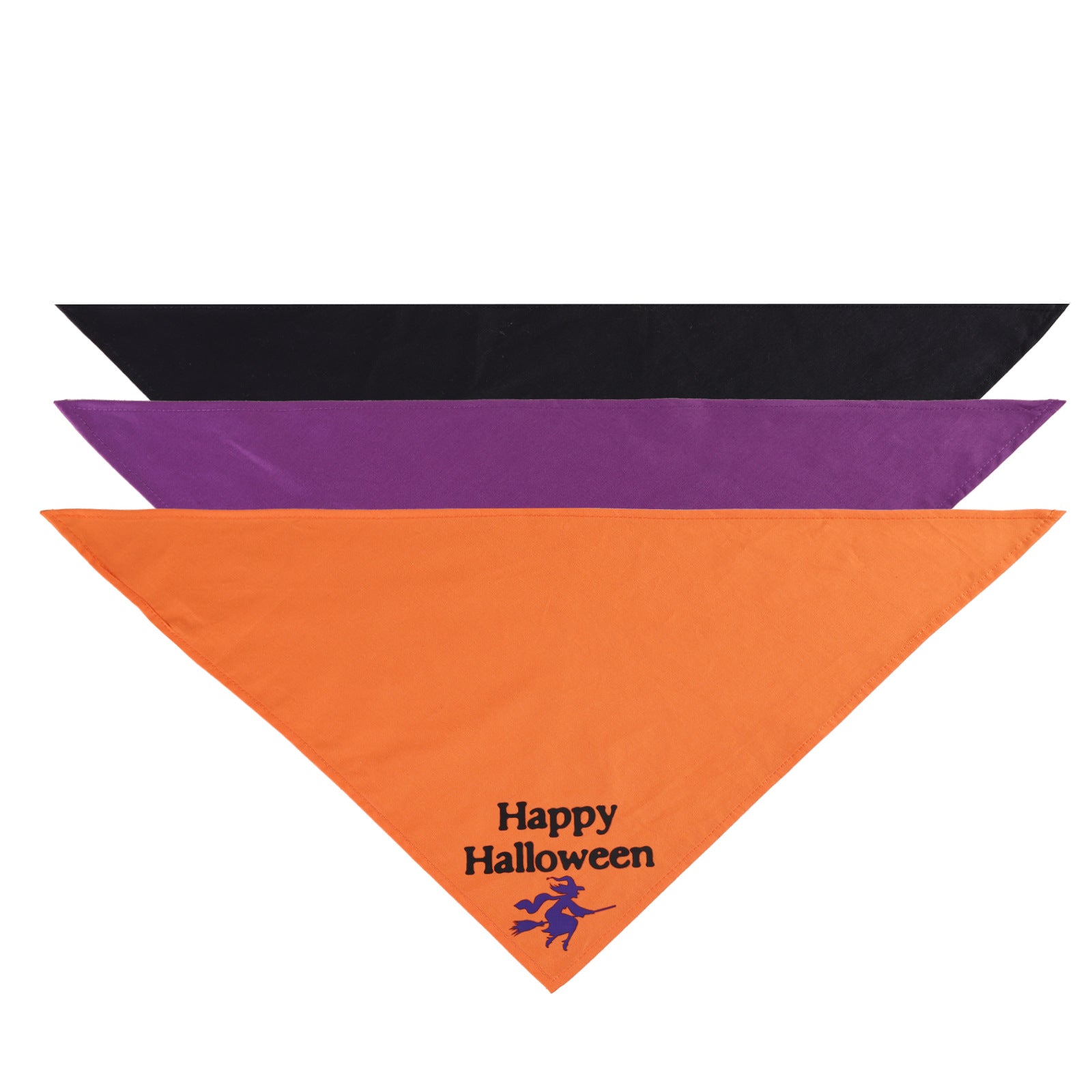 KFX-9877309 Halloween Triangle Scarf for Dogs and Cats with Spooky Patterns in Purple and Orange