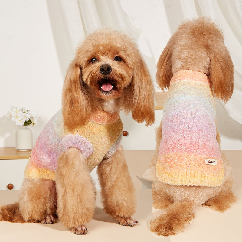 KFX-9877693 Soft Glutinous Rainbow Circle Pet Sweater - Wool Acrylic Blend, Multiple Sizes Available