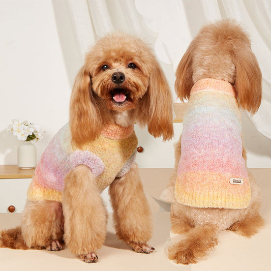 KFX-9877693 Soft Glutinous Rainbow Circle Pet Sweater - Wool Acrylic Blend, Multiple Sizes Available