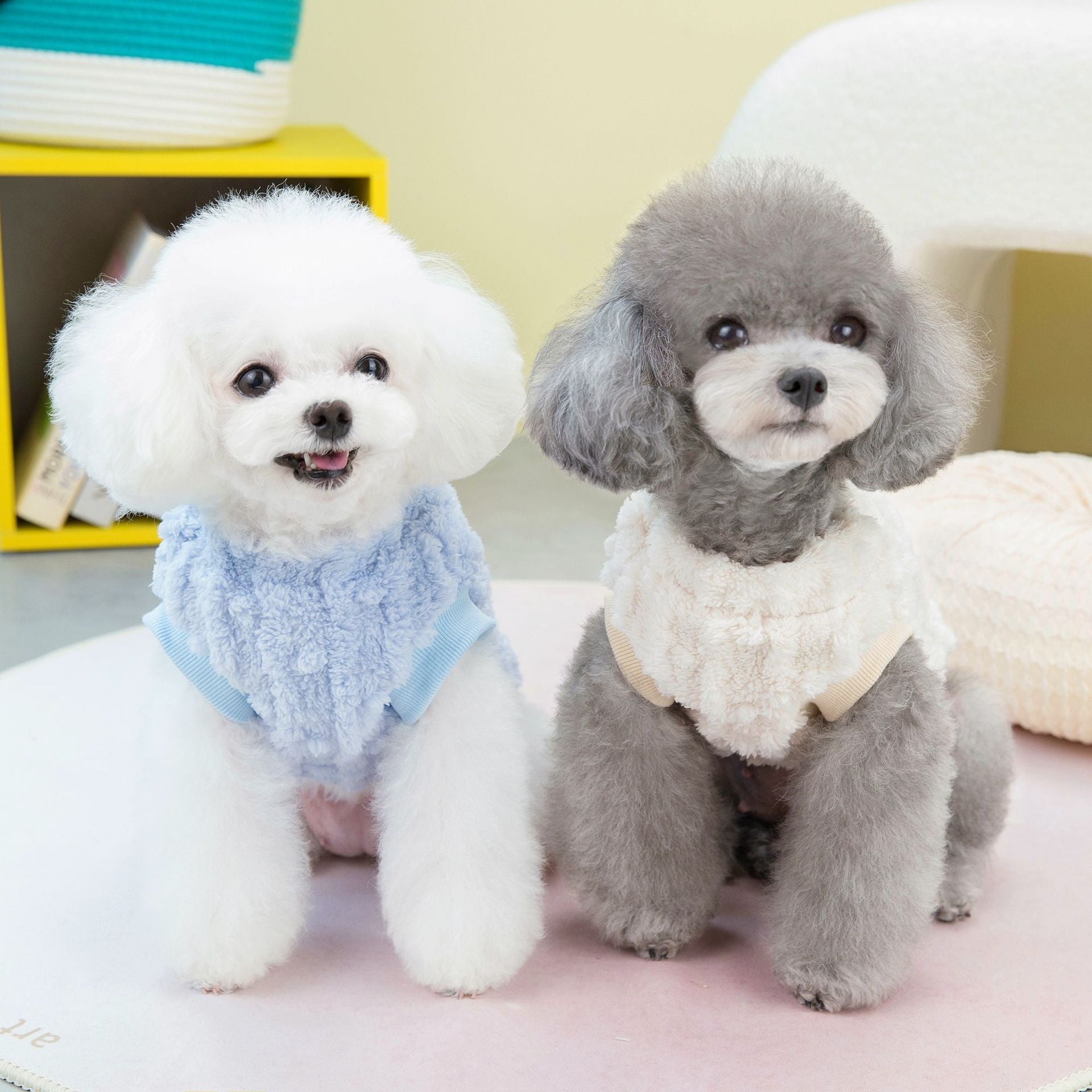 KFX-9880253 Fur Ball Fluffy Jacket for Pets - Coral Fleece, Blue, Khaki, Pink, Yellow, Sizes S-XXL