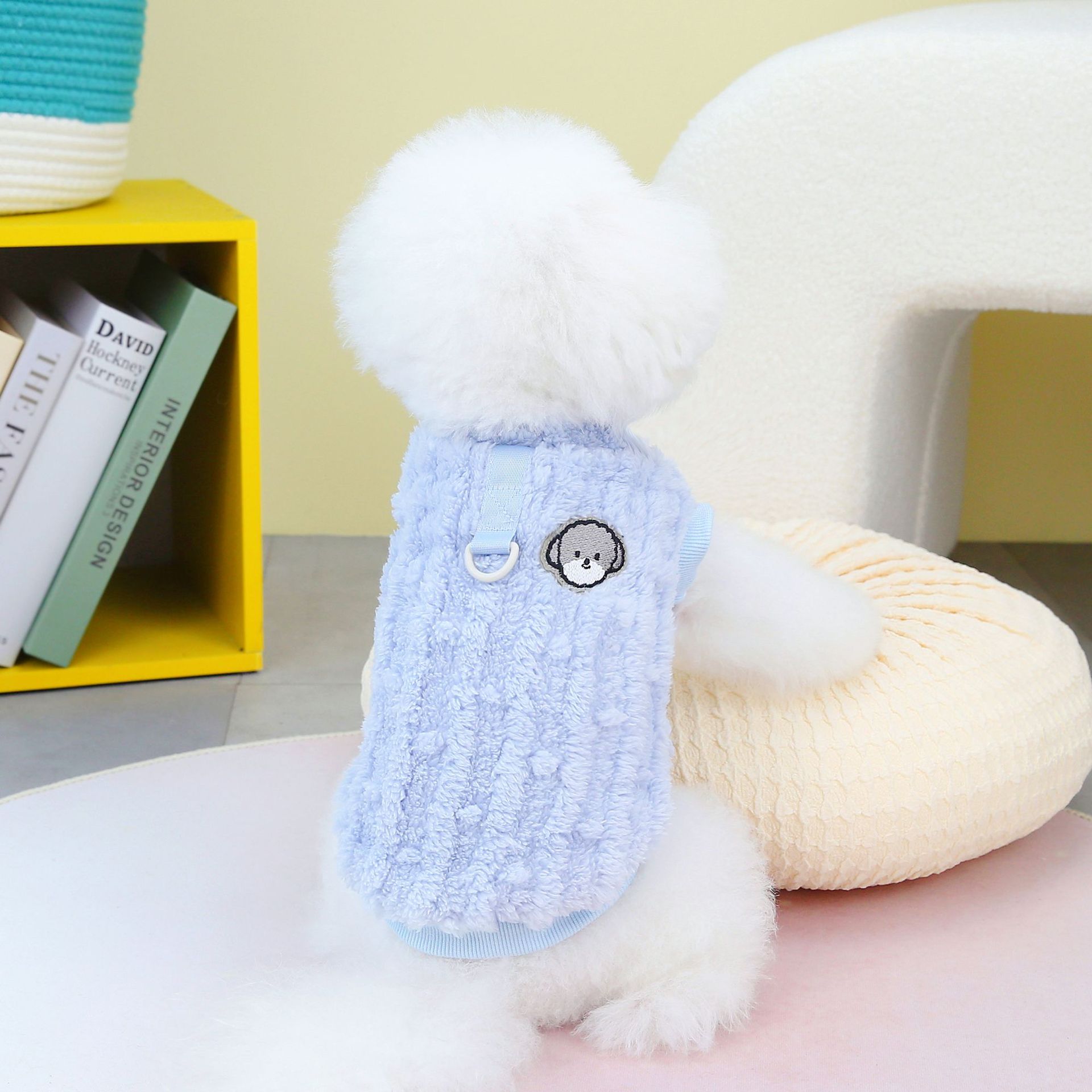 KFX-9880253 Fur Ball Fluffy Jacket for Pets - Coral Fleece, Blue, Khaki, Pink, Yellow, Sizes S-XXL