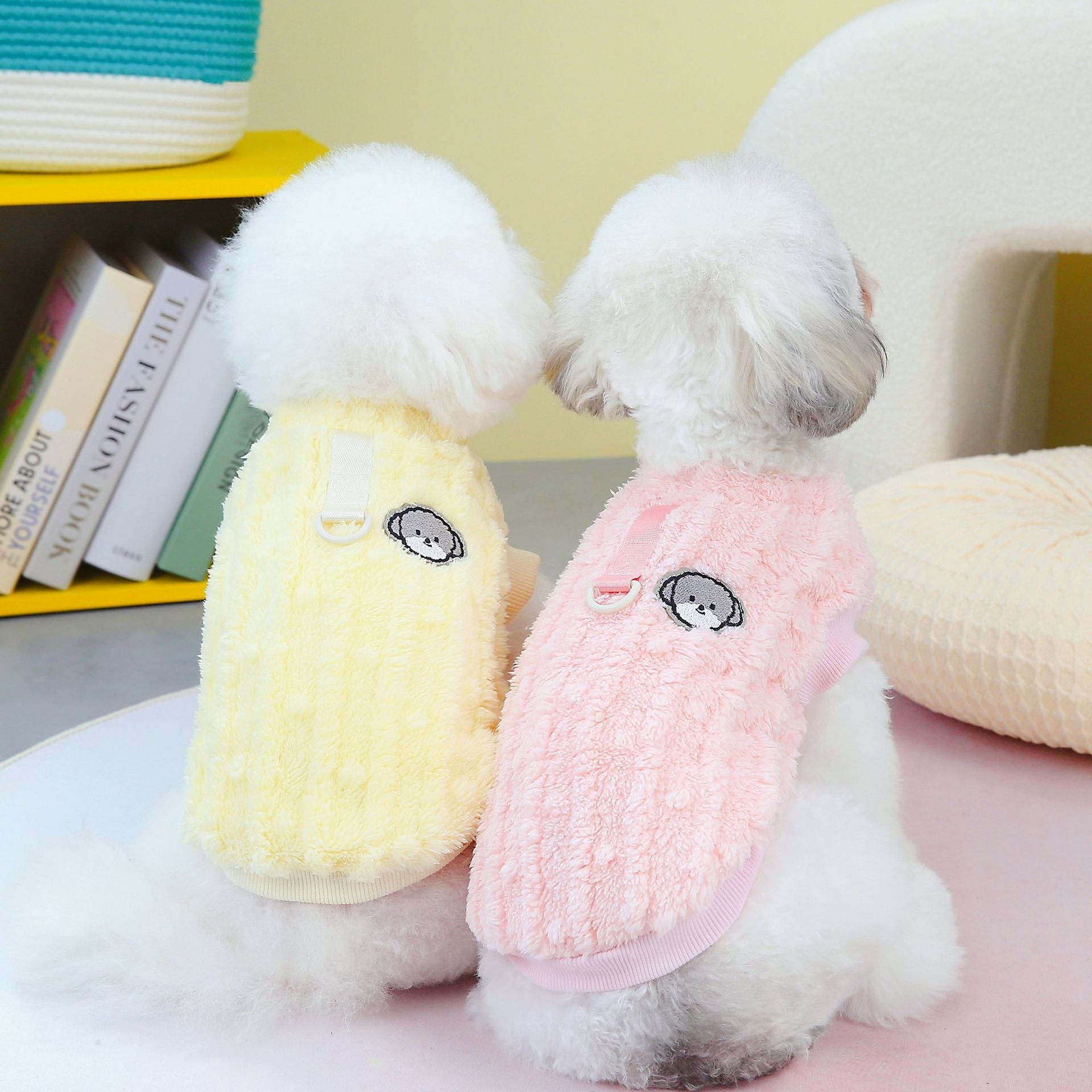 KFX-9880253 Fur Ball Fluffy Jacket for Pets - Coral Fleece, Blue, Khaki, Pink, Yellow, Sizes S-XXL