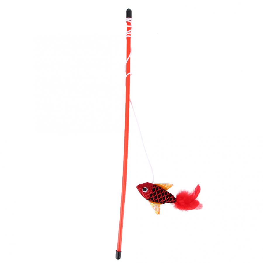 KFX-9880509 Cat Toy with Fish Pattern Stick - Interactive Rod for Play & Exercise - Soft Flannelette Material - Plastic Tube Design