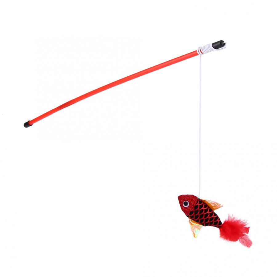 KFX-9880509 Cat Toy with Fish Pattern Stick - Interactive Rod for Play & Exercise - Soft Flannelette Material - Plastic Tube Design