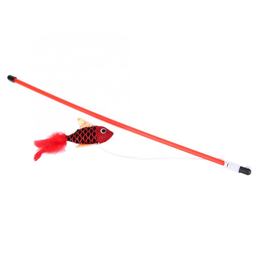 KFX-9880509 Cat Toy with Fish Pattern Stick - Interactive Rod for Play & Exercise - Soft Flannelette Material - Plastic Tube Design