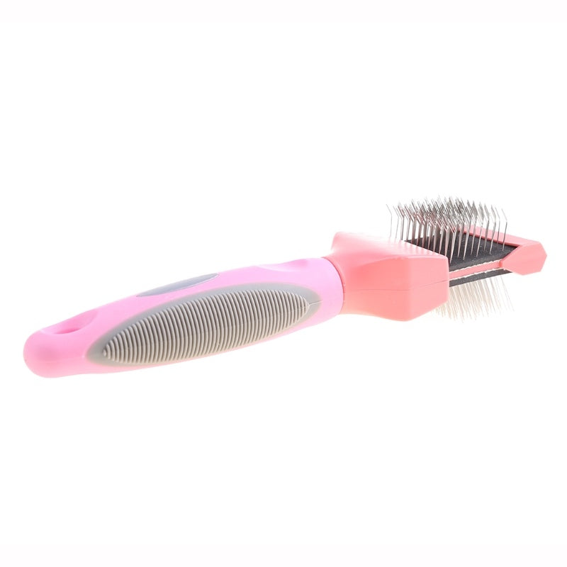 KFX-9882941 Double-Sided Stainless Steel Pet Brush for Grooming & Shedding Management - Detangling Tool for Dogs & Cats