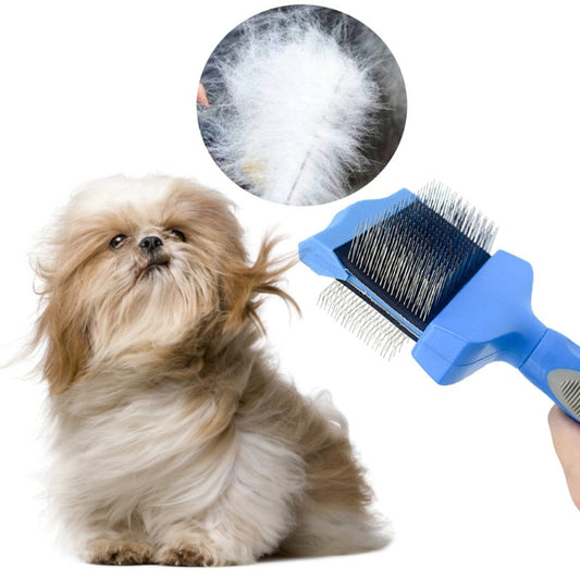 KFX-9882941 Double-Sided Stainless Steel Pet Brush for Grooming & Shedding Management - Detangling Tool for Dogs & Cats