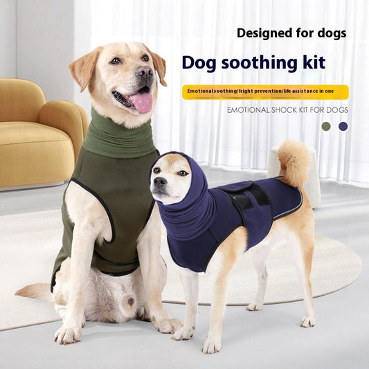 KFX-9885117 Anti-Anxiety Dog Jacket in Army Green and Dark Blue – Soothing Clothing for Pets, Sizes XS to XXXL