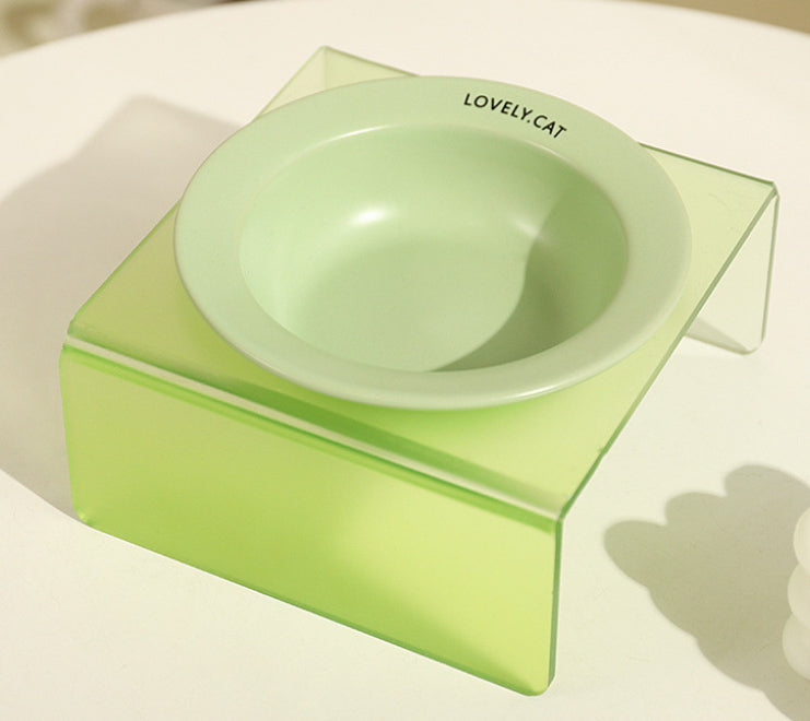 KFX-9885629 Elevated Ceramic Pet Bowl with High Foot Rack - Available in Blue, Yellow, Pink, and Green