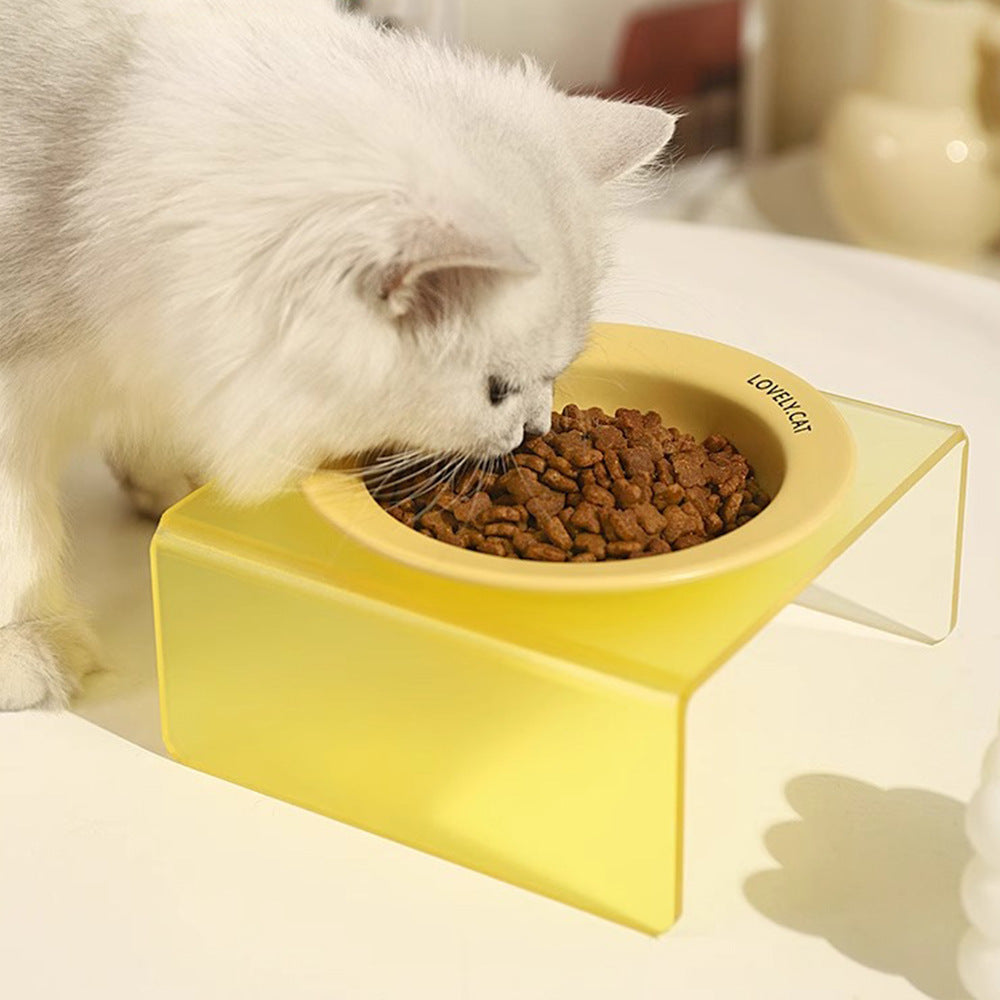 KFX-9885629 Elevated Ceramic Pet Bowl with High Foot Rack - Available in Blue, Yellow, Pink, and Green