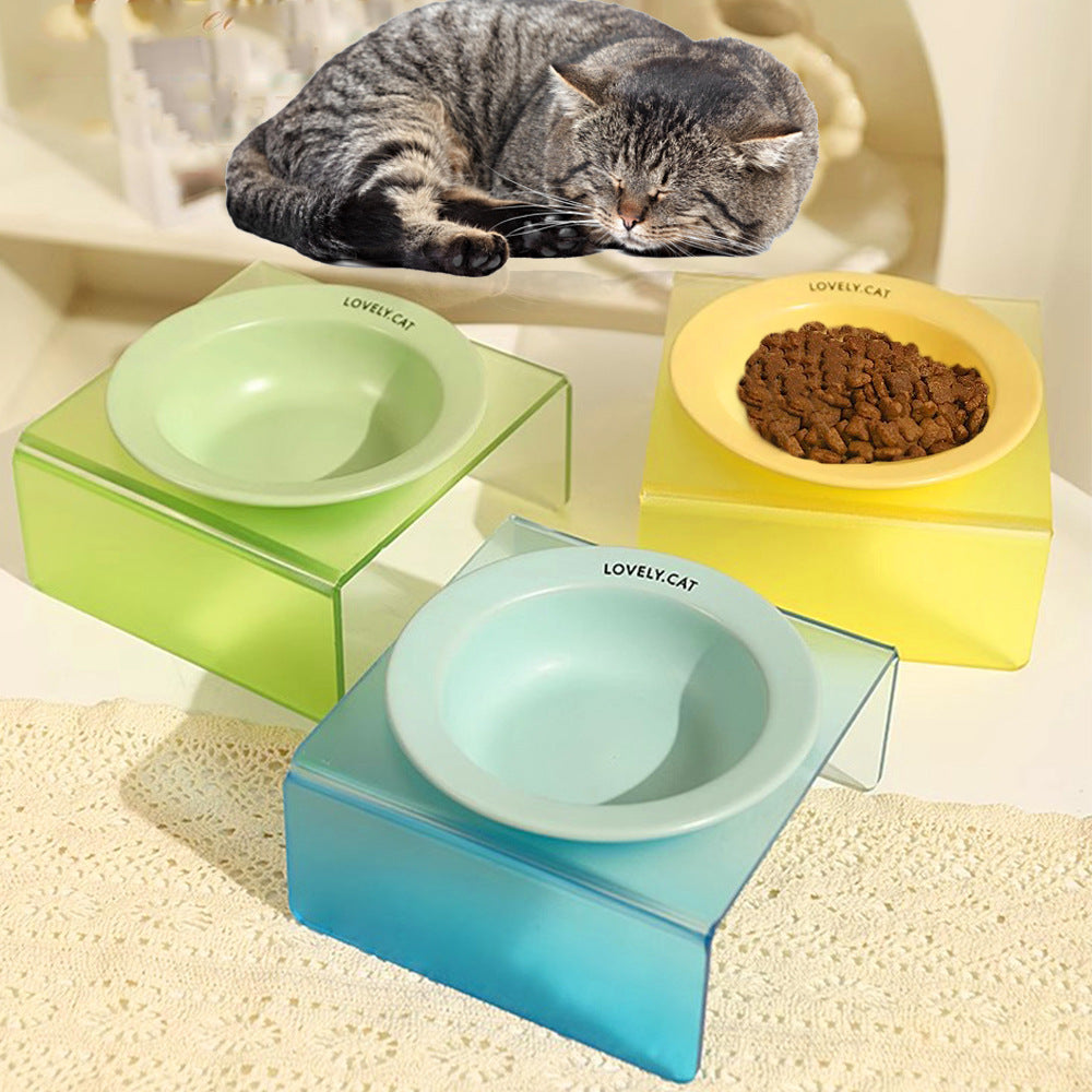 KFX-9885629 Elevated Ceramic Pet Bowl with High Foot Rack - Available in Blue, Yellow, Pink, and Green