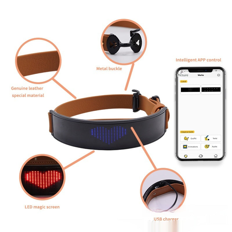 KFX-9887421 LED Display Dog Harness - Monochrome Leather Collar with Colorful Lights for All Seasons