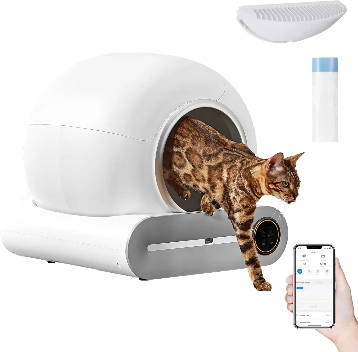 KFX-988883 Automatic Self-Cleaning Cat Litter Box with Odor Control and App Management, 65L Capacity, Suitable for Multiple Cats