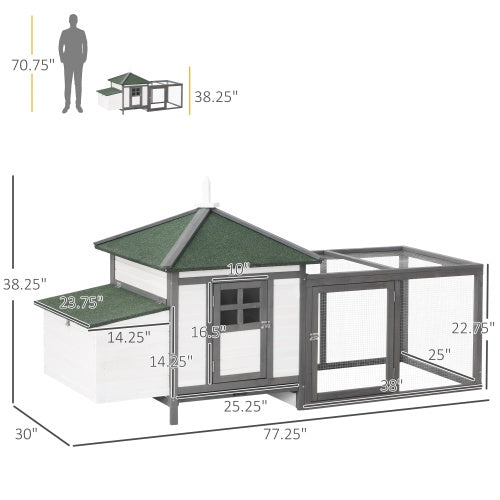 KFX-9889085 77" Wooden Chicken Coop with Nesting Box and Removable Tray for Backyard Use