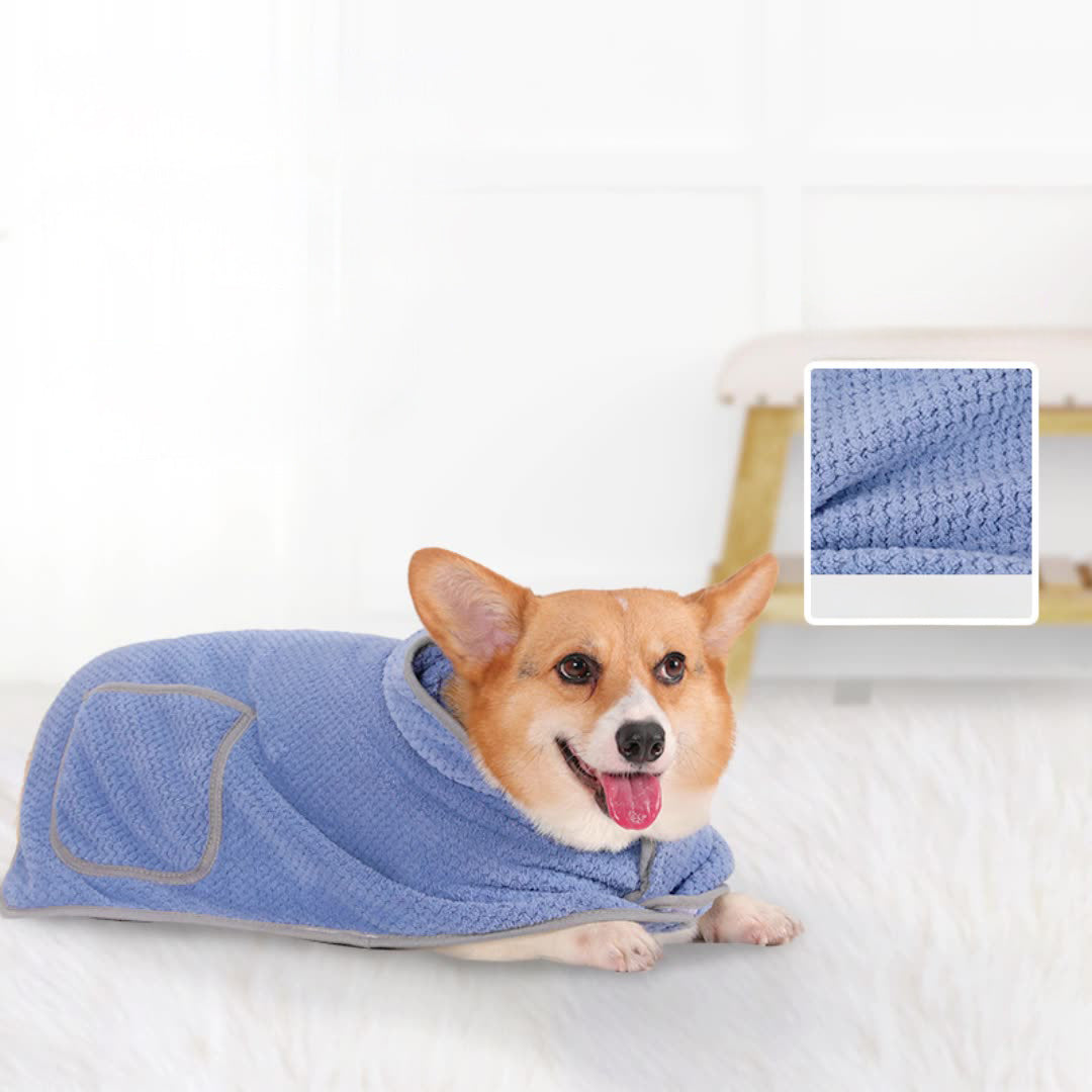 KFX-9892669 High Absorbent Quick-Drying Dog Bath Towel Robe with Adjustable Waistband