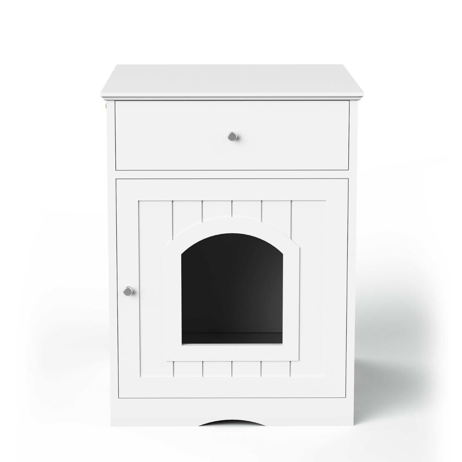 KFX-9900221 Wooden Cat Litter Box Enclosure with Drawer, Indoor Pet Crate and Side Table, White