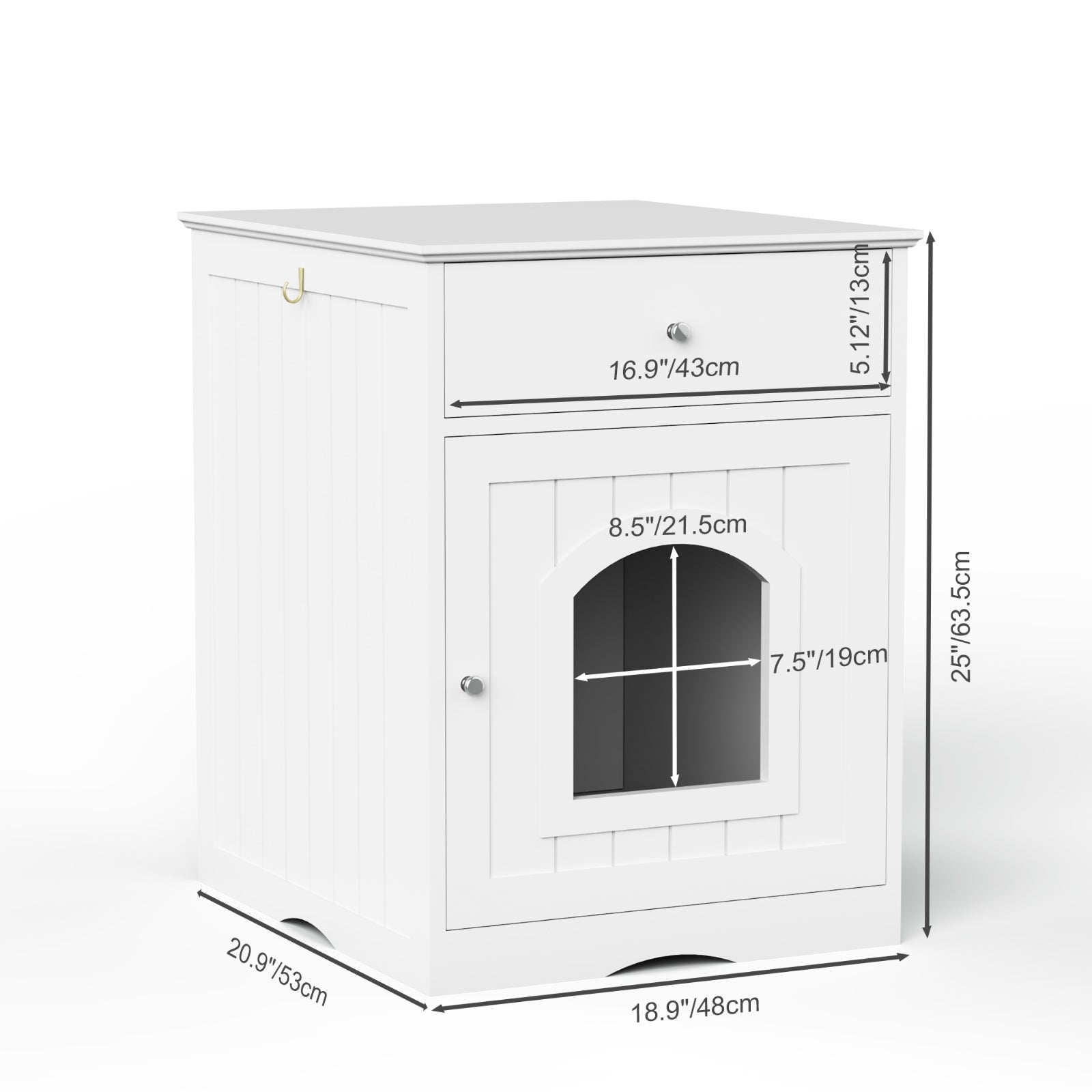 KFX-9900221 Wooden Cat Litter Box Enclosure with Drawer, Indoor Pet Crate and Side Table, White