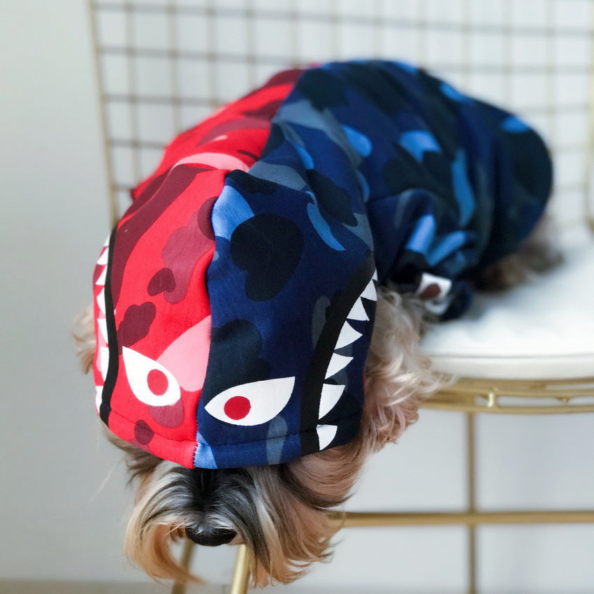 KFX-9901117 Sporty Cotton Sweater for Small to Medium Dogs, Retro Camouflage Design in Red and Blue, All-Season Wear