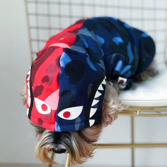 KFX-9901117 Sporty Cotton Sweater for Small to Medium Dogs, Retro Camouflage Design in Red and Blue, All-Season Wear