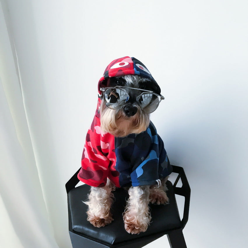 KFX-9901117 Sporty Cotton Sweater for Small to Medium Dogs, Retro Camouflage Design in Red and Blue, All-Season Wear
