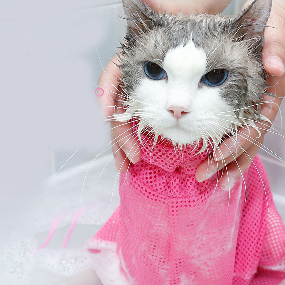 KFX-9902525 Cat Bathing Bag for Easy Grooming and Care - Mesh Polyester Fabric, Multi-Function Use
