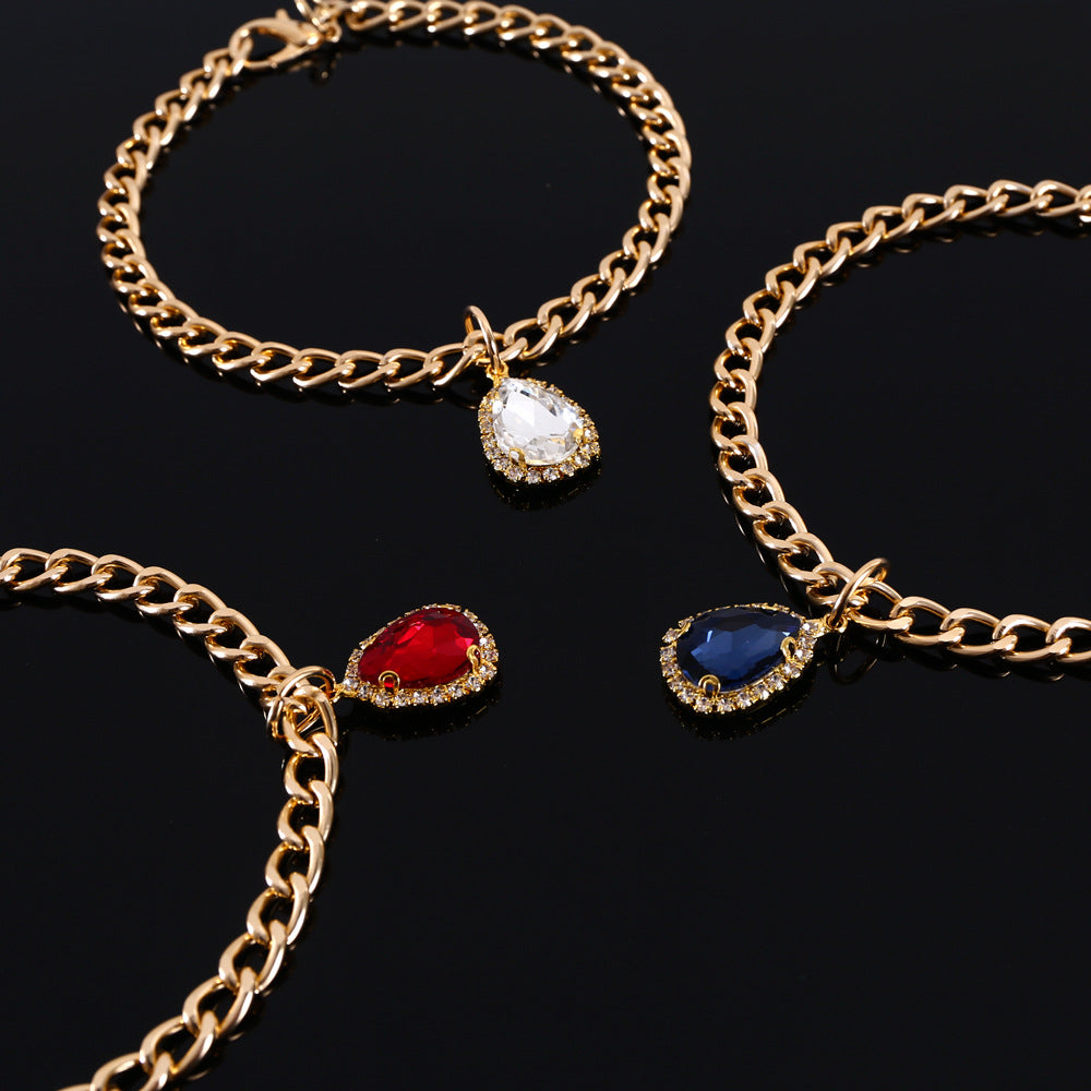 KFX-9904701 Elegant Crystal Pendant Cat Collar with Water Drop Gemstones - Sizes S, M, L