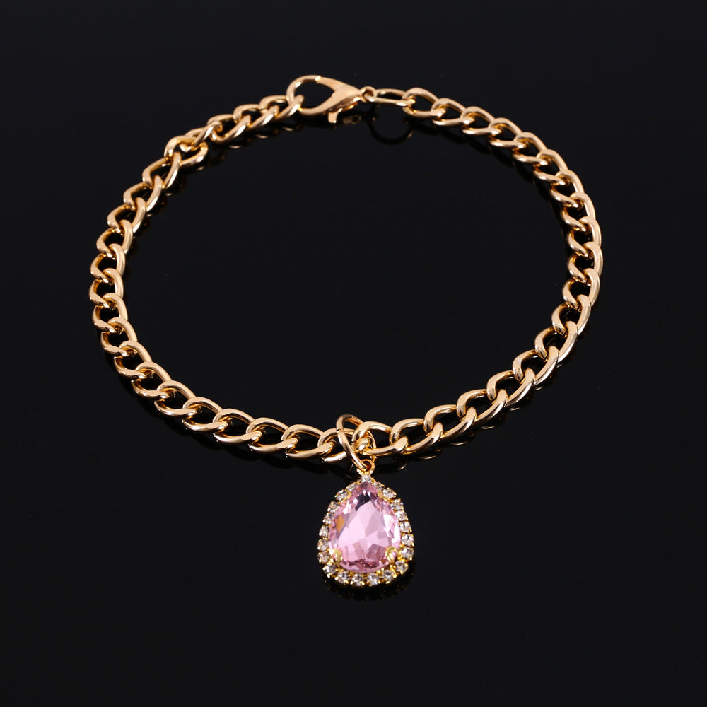 KFX-9904701 Elegant Crystal Pendant Cat Collar with Water Drop Gemstones - Sizes S, M, L