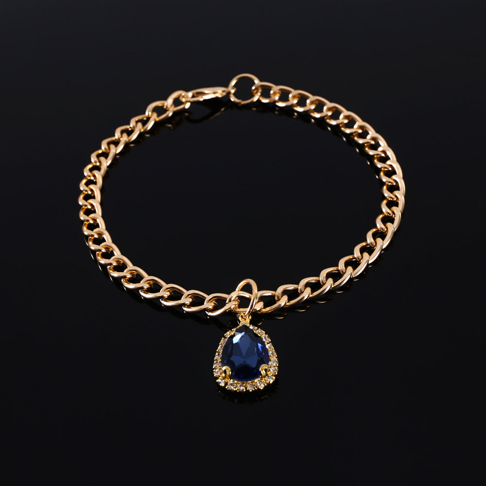 KFX-9904701 Elegant Crystal Pendant Cat Collar with Water Drop Gemstones - Sizes S, M, L